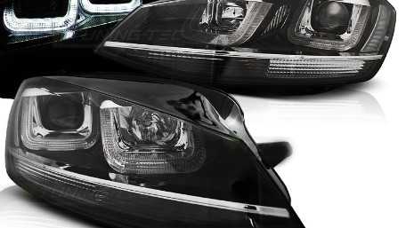 Prednja svjetla 3D LED U-dizajn (crna&chrome lajsna) / Volkswagen Golf VII (2012-2017), LPVWM1