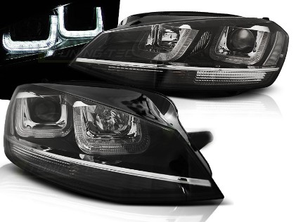 Prednja svjetla 3D LED U-dizajn (crna&chrome lajsna) / Volkswagen Golf VII (2012-2017), LPVWM1