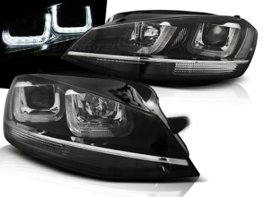 Prednja svjetla 3D LED U-dizajn (crna&chrome lajsna) / Volkswagen Golf VII (2012-2017), LPVWM1