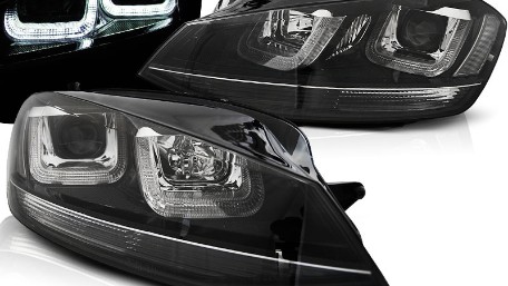 Prednja svjetla 3D LED U-dizajn (crna/crna lajsna) / Volkswagen Golf VII (2012-2017), LPVWM3
