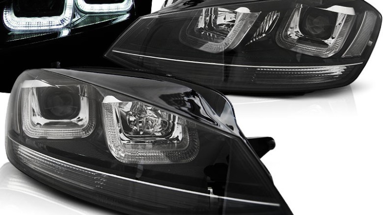 Prednja svjetla 3D LED U-dizajn (crna/crna lajsna) / Volkswagen Golf VII (2012-2017), LPVWM3