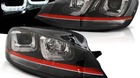 Prednja svjetla 3D LED U-dizajn (crna/crvena lajsna) / Volkswagen Golf VII (2012-2017), LPVWM2