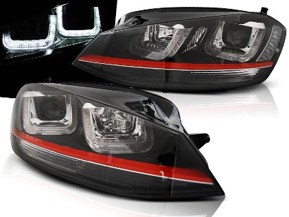Prednja svjetla 3D LED U-dizajn (crna/crvena lajsna) / Volkswagen Golf VII (2012-2017), LPVWM2