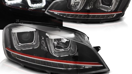 Prednja svjetla 3D LED U-dizajn (crna/crvena lajsna) / Volkswagen Golf VII (2012-2017), LPVWP2