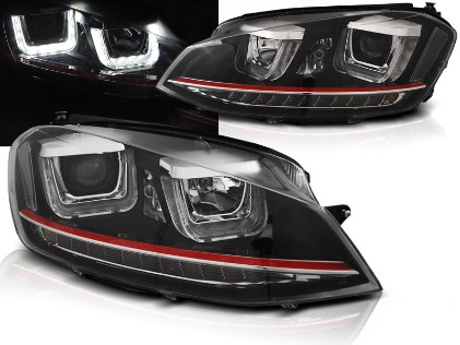 Prednja svjetla 3D LED U-dizajn (crna/crvena lajsna) / Volkswagen Golf VII (2012-2017), LPVWP2