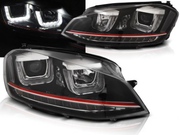 Prednja svjetla 3D LED U-dizajn (crna/crvena lajsna) / Volkswagen Golf VII (2012-2017), LPVWP2