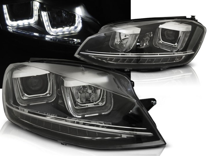 Prednja svjetla 3D LED U-dizajn LED žmigavci (crna) / Volkswagen Golf VII (2012-2017), LPVWP1