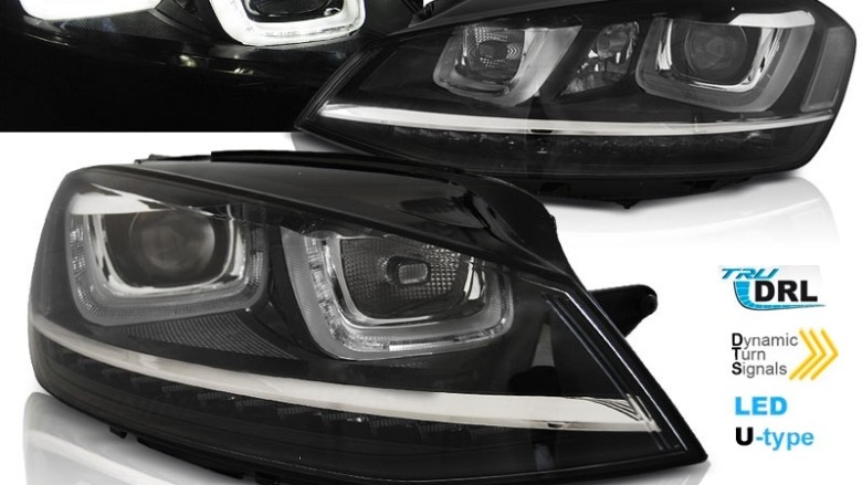 Prednja svjetla 3D LED U-dizajn SEQ žmigavci (crna) / Volkswagen Golf VII (2012-2017), LPVWP6