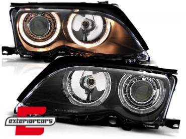 Prednja svjetla Angel Eyes (crna) / BMW serije 3 E46 Facelift limuzina karavan (2001-2005), LPBM86