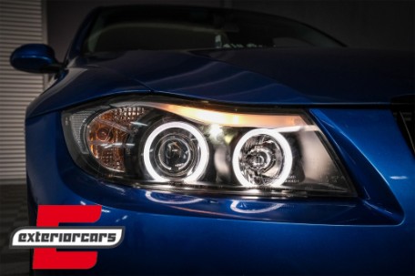 Prednja svjetla Angel Eyes (crna) / BMW serije 3 E90 limuzina E91 karavan (03.2005-08.2008), LPBM76