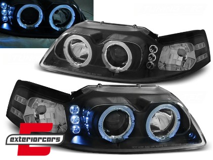 Prednja svjetla Angel Eyes (crna) / Ford Mustang (1998-2004), LPFO33