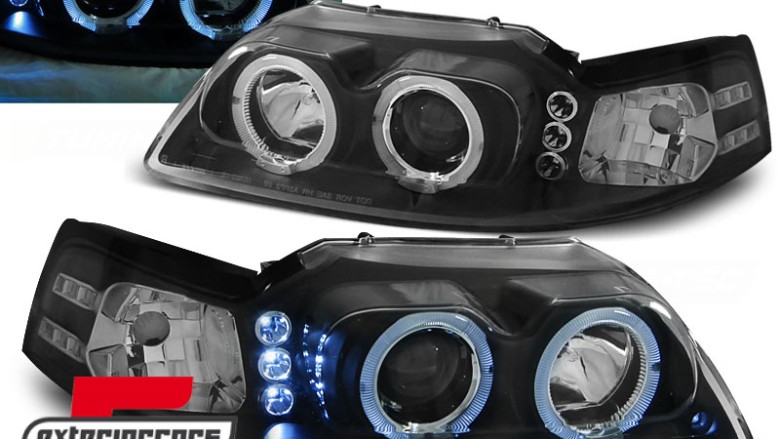 Prednja svjetla Angel Eyes (crna) / Ford Mustang (1998-2004), LPFO33