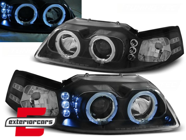 Prednja svjetla Angel Eyes (crna) / Ford Mustang (1998-2004), LPFO33
