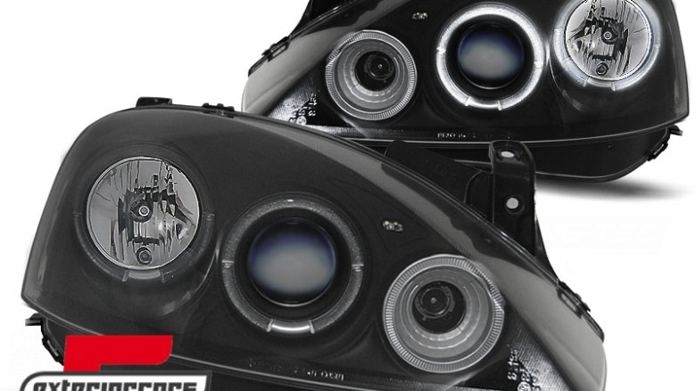 Prednja svjetla Angel Eyes (crna) / Opel Corsa C (2000-2006), LPOP29