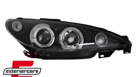 Prednja svjetla Angel Eyes (crna) / Peugeot 206 (2003-2009), LPPE03