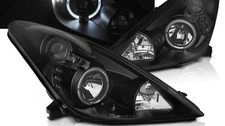 Prednja svjetla Angel Eyes (crna) / Toyota Celica T230 (1999-2005), LPTO36