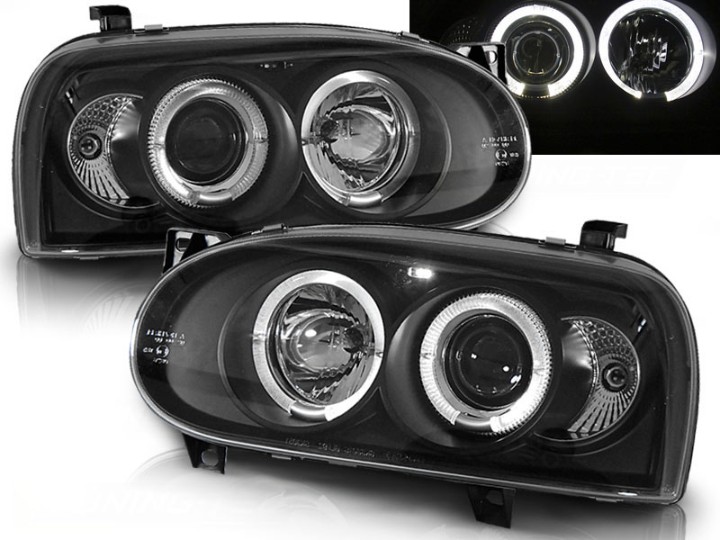 Prednja svjetla Angel Eyes (crna) / Volkswagen Golf 3 (09.1991-08.1997), LPVW04