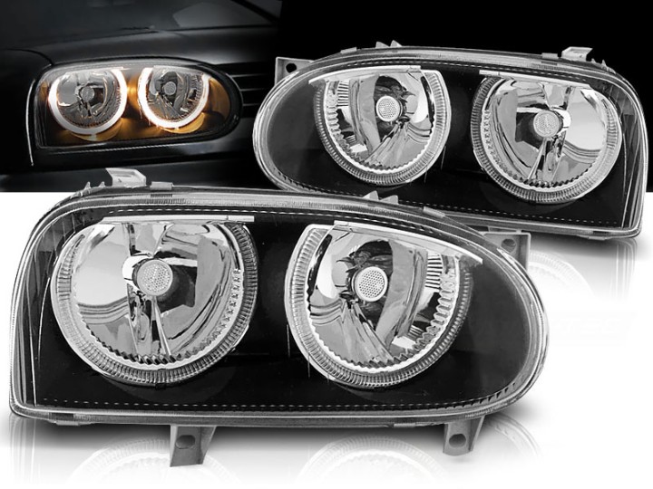 Prednja svjetla Angel Eyes (crna) / Volkswagen Golf 3 (09.1991-08.1997), LPVW29