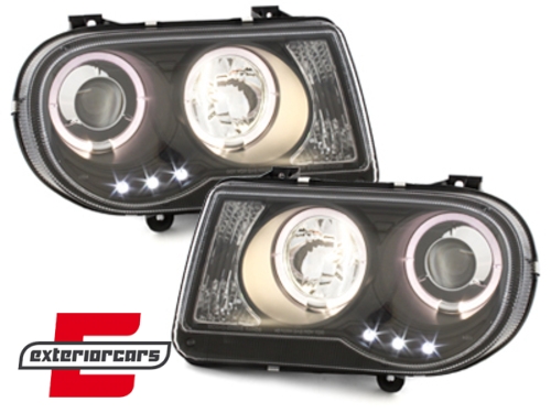 Prednja svjetla Angel Eyes dizajn (crna) / Chrysler 300C (2004-2010), LPCH10