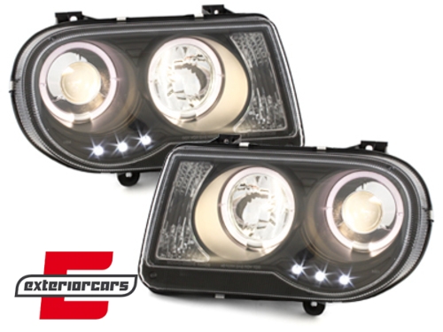 Prednja svjetla Angel Eyes dizajn (crna) / Chrysler 300C (2004-2010), LPCH10