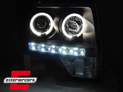 Prednja svjetla Angel Eyes dizajn (crna) / FORD F150 MK12 (2008-2014), LPFO86