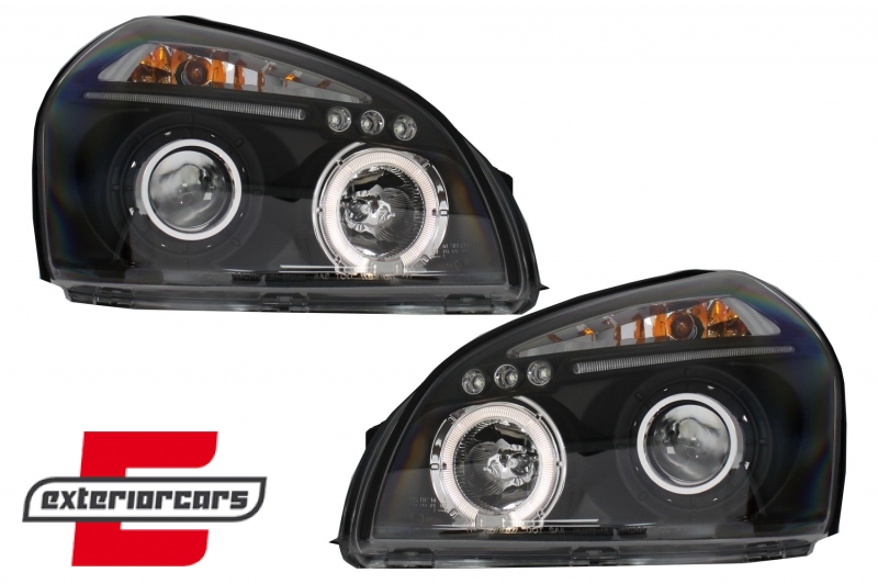 Prednja svjetla Angel Eyes dizajn (crna) / Hyundai Tucson (2004-2010), LPHU02