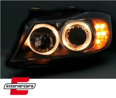 Prednja svjetla Angel Eyes LED žmigavci (crna) / BMW serije 3 E90 limuzina E91 karavan (03.2005-08.2008), LPBM90