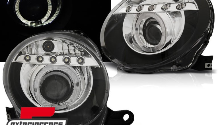 Prednja svjetla LED Angel Eye (crna) / Fiat 500 (2007-2015), LPFI22
