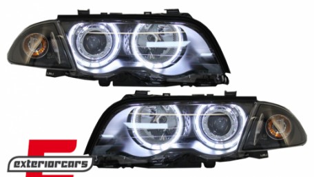 Prednja svjetla LED Angel Eyes (crna) / BMW serije 3 E46 limuzina karavan (05.1998-08.2001), LPBMG1