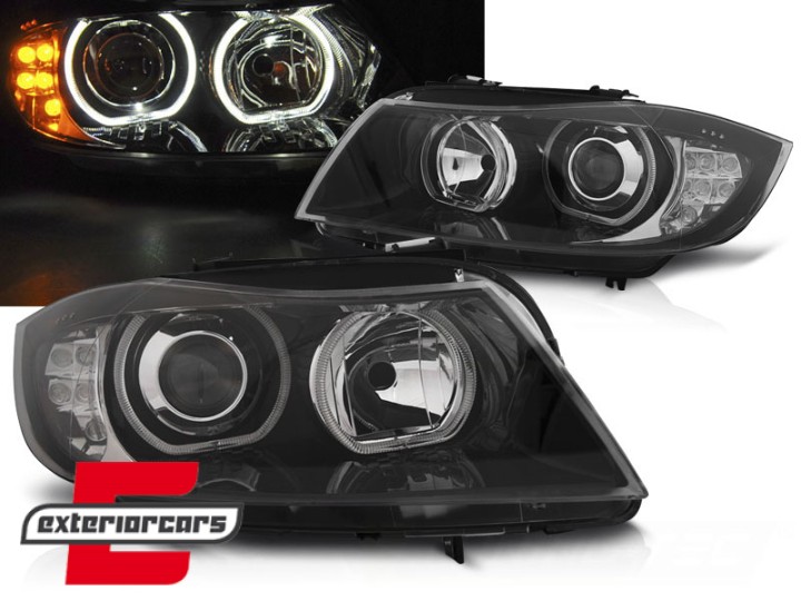 Prednja svjetla LED Angel Eyes LED žmigavci (crna) / BMW serije 3 E90 limuzina E91 karavan (03.2005-2011), LPBMJ1