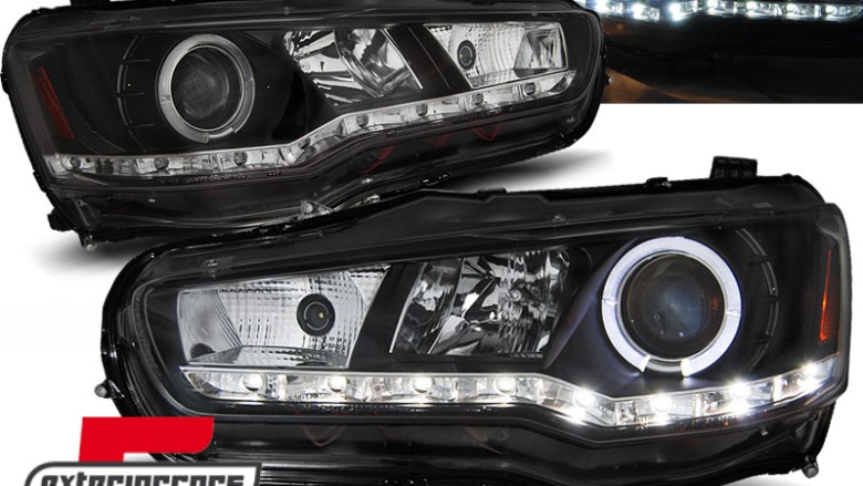 Prednja svjetla LED DayLight Angel Eyes (crna) / Mitsubishi Lancer 8 (2007-2017), LPMI16