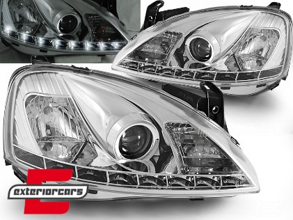 Prednja svjetla LED DayLight (chrome) / Opel Corsa C (2000-2006), LPOP43