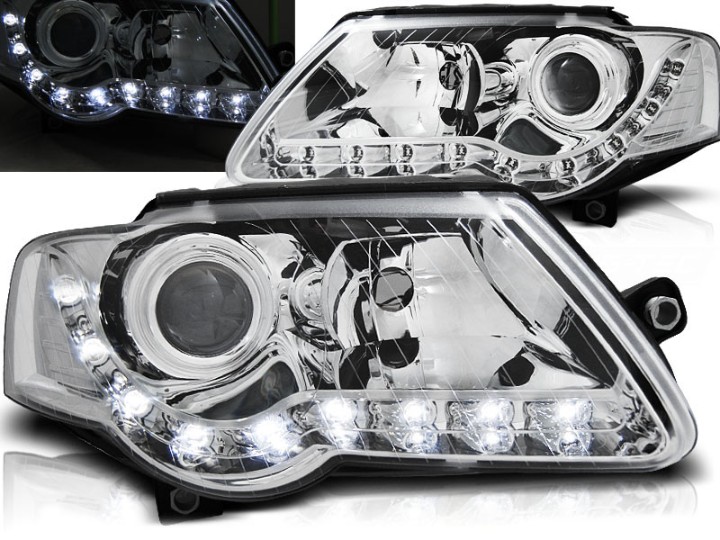 Prednja svjetla LED DayLight (chrome) / Volkswagen Passat B6 3C (03.2005-2010), LPVWE0