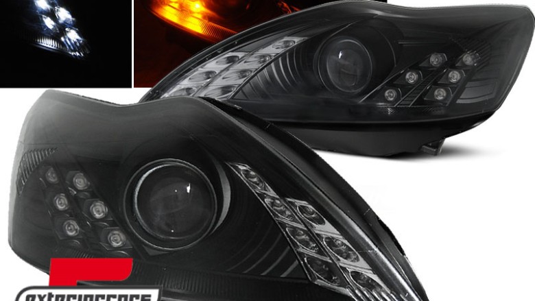 Prednja svjetla LED DayLight (crna) / Ford Focus (02.2008-2010), LPFO50