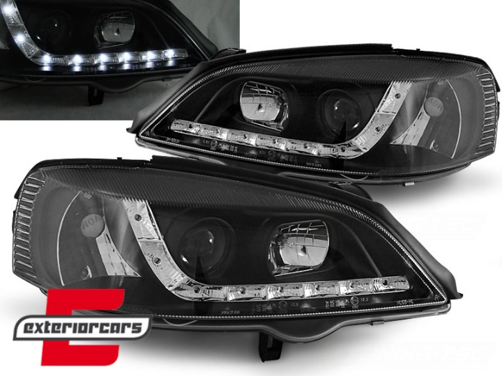 Prednja svjetla LED DayLight (crna) / Opel Astra G (1997-2004), LPOP38