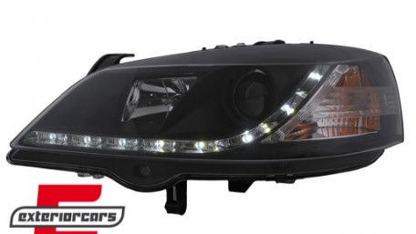 Prednja svjetla LED DayLight (crna) / Opel Astra G (1997-2004), LPOP40