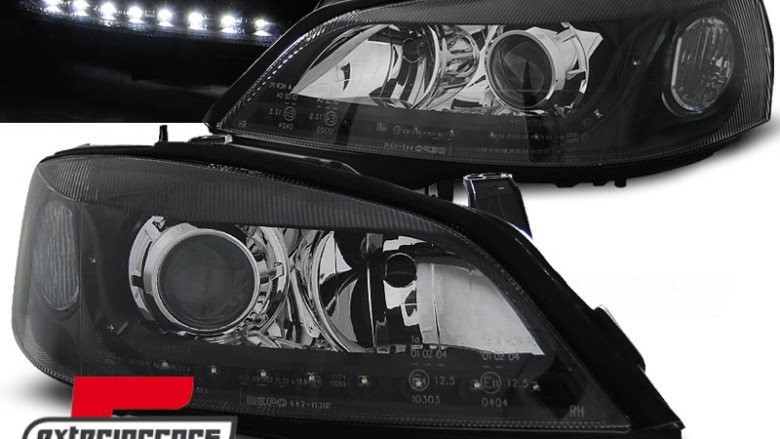 Prednja svjetla LED DayLight (crna) / Opel Astra G (1997-2004), LPOP82