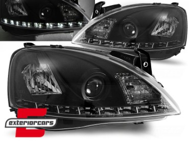 Prednja svjetla LED DayLight (crna) / Opel Corsa C (2000-2006), LPOP44