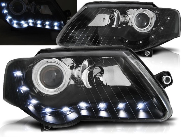 Prednja svjetla LED DayLight (crna) / Volkswagen Passat B6 3C (03.2005-2010), LPVWE1