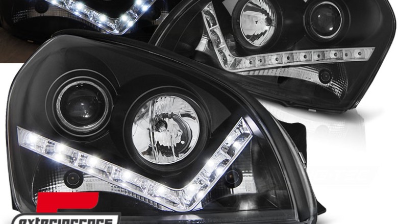 Prednja svjetla LED DayLight dizajn (crna) / Hyundai Tucson (2004-2010), LPHU05