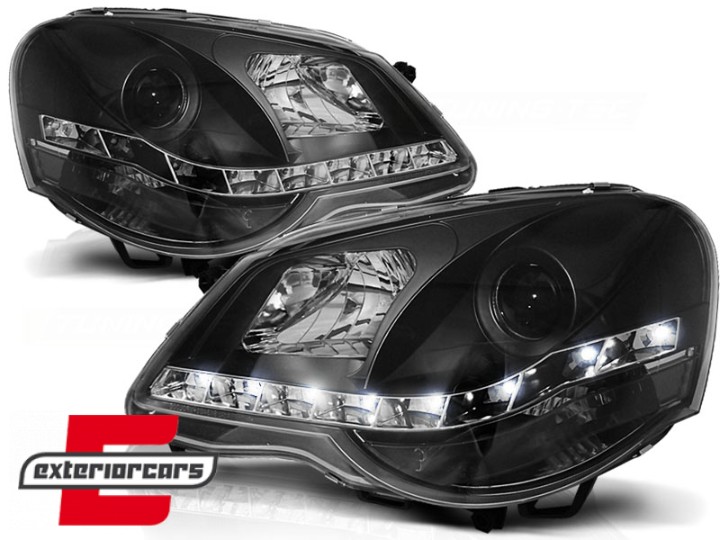 Prednja svjetla LED DayLine (crna) / Volkswagen Polo 9N3 (04.2005-2009), LPVWA6