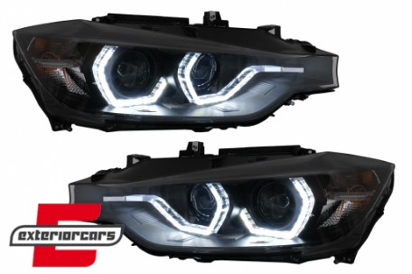 Prednja svjetla LED DRL Angel Eyes (crna) / BMW serije 3 F30 F31 LCI limuzina karavan (2015-2019), LPBMN2