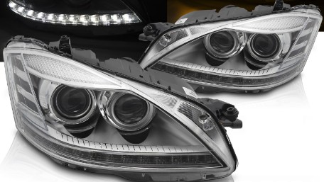 Prednja svjetla LED DRL Facelift look (chrome) / Mercedes S-klasa W221 (2005-2009), LPMEF6