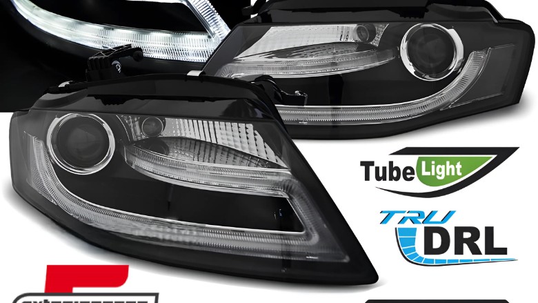 Prednja svjetla LED DRL Facelift look XENON (crna) / Audi A4 B8 (2008-2011), LPAUD2