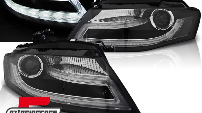 Prednja svjetla LED DRL Facelift Xenon look (crna) / Audi A4 B8 (2008-2011), LPAUD0