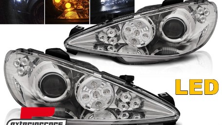 Prednja svjetla LED DRL LED žmigavci (chrome) / Peugeot 206 (2003-2009), LPPE50
