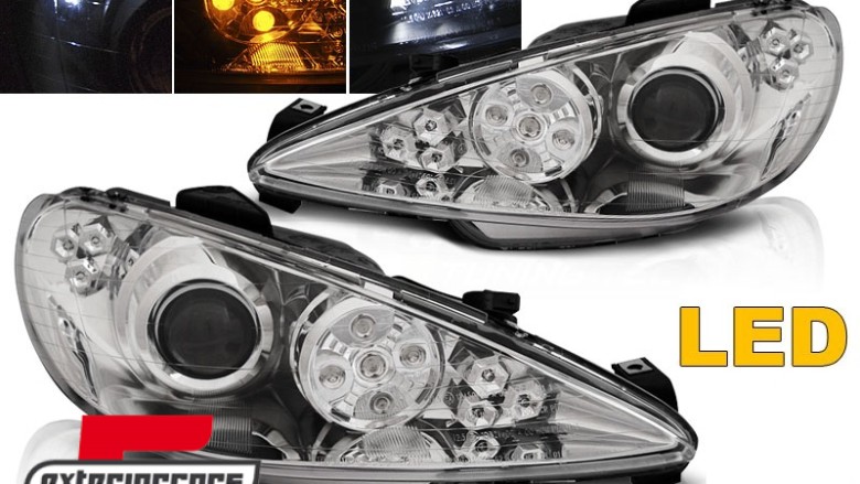 Prednja svjetla LED DRL LED žmigavci (chrome) / Peugeot 206 (2003-2009), LPPE50