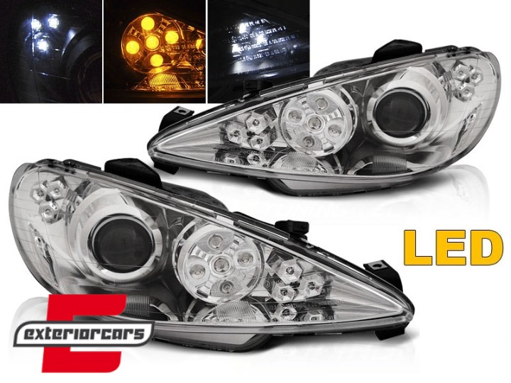 Prednja svjetla LED DRL LED žmigavci (chrome) / Peugeot 206 (2003-2009), LPPE50