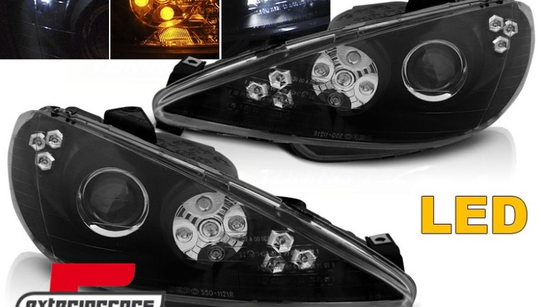 Prednja svjetla LED DRL LED žmigavci (crna) / Peugeot 206 (2003-2009), LPPE51