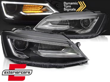 Prednja svjetla LED DRL SEQ žmigavci Bi-Xenon look (crna) / VW Jetta Mk6 VI (2011-2018), LPVWX0